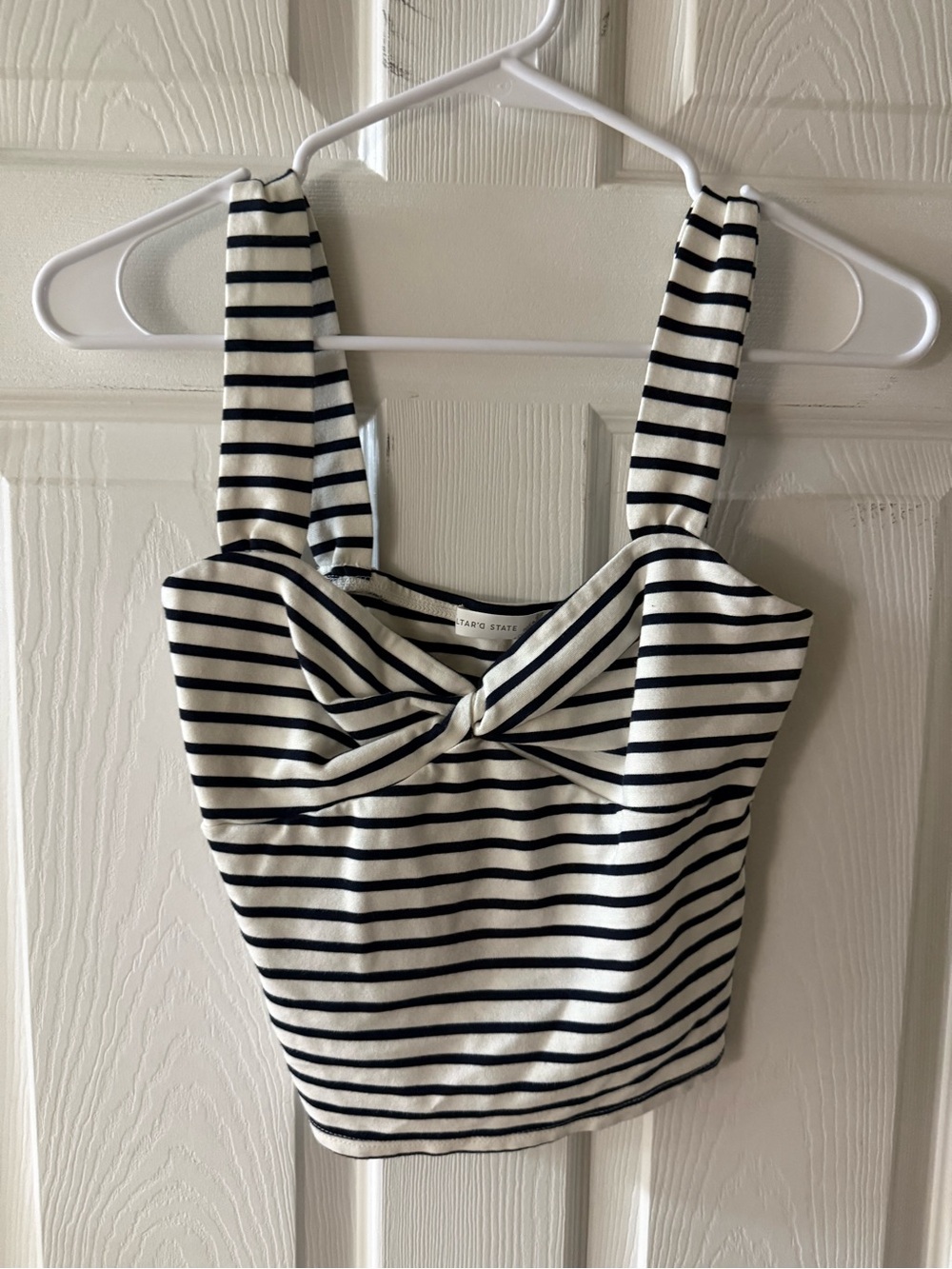 Womens Altrd State Striped Knot Front Crop Top - Blue & White